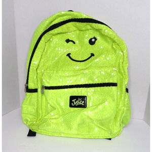 JUSTICE Emoji Wink Sequins Backpack Friendly Smile School Dance - Yellow & Black